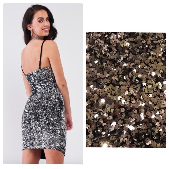 Black Velvet with Silver Sequin Bodycon Dress - Picture 2 of 4